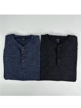 J.Crew Men Navy Blue And Dark Gray Rugged Cotton Henley Winter Sweater Bundle XS